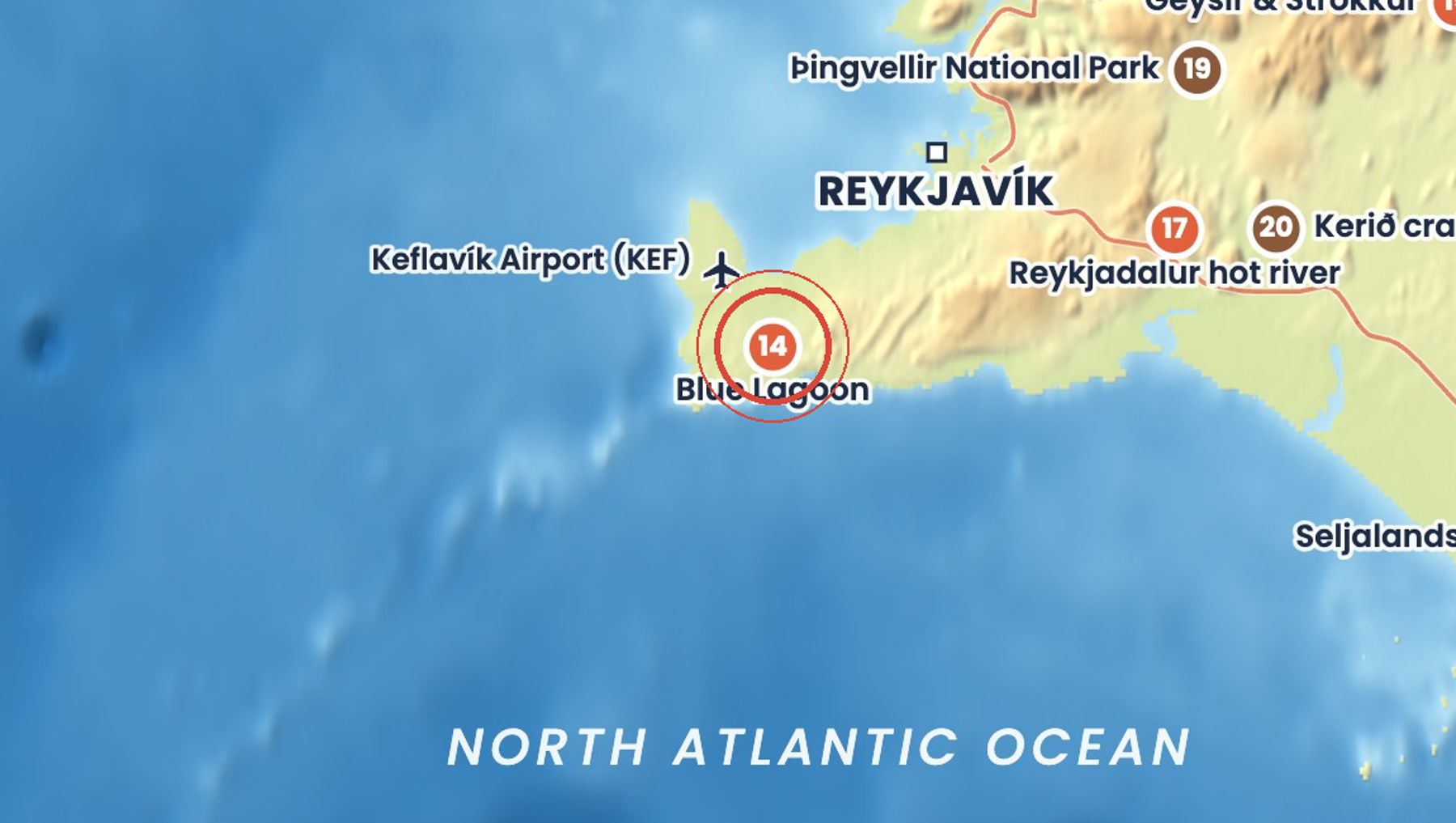 Discover Iceland map showing where Blue Lagoon is