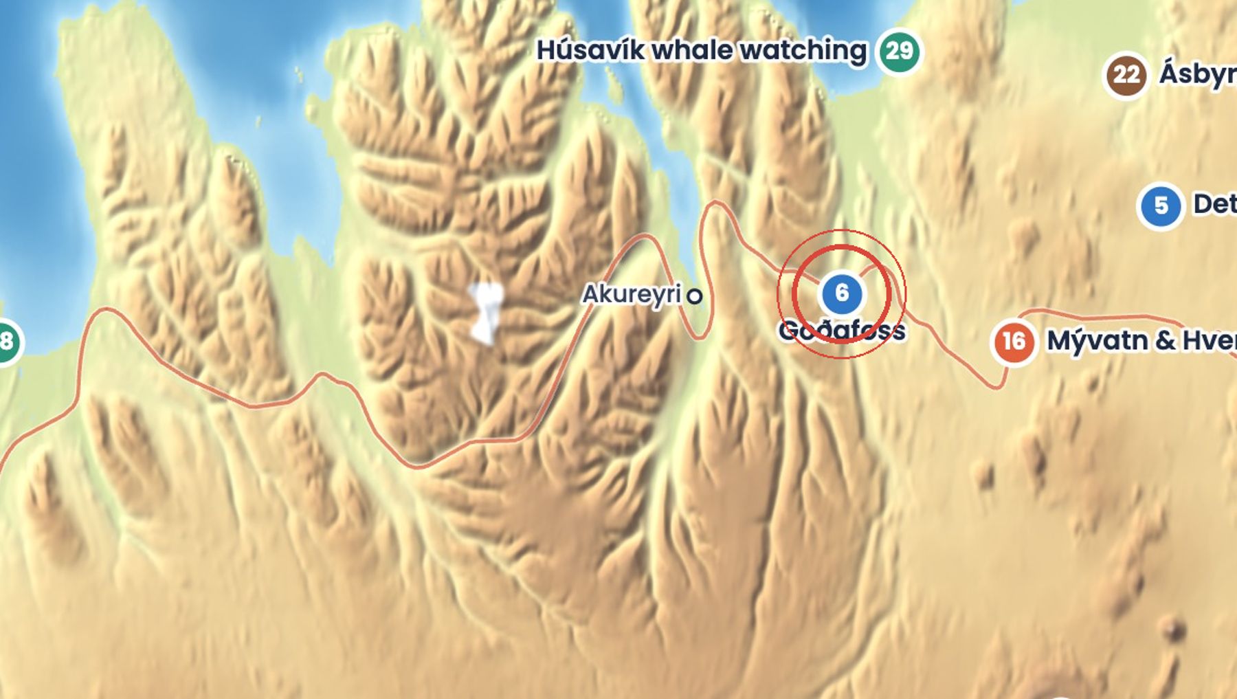 Discover Iceland map showing where Goðafoss is