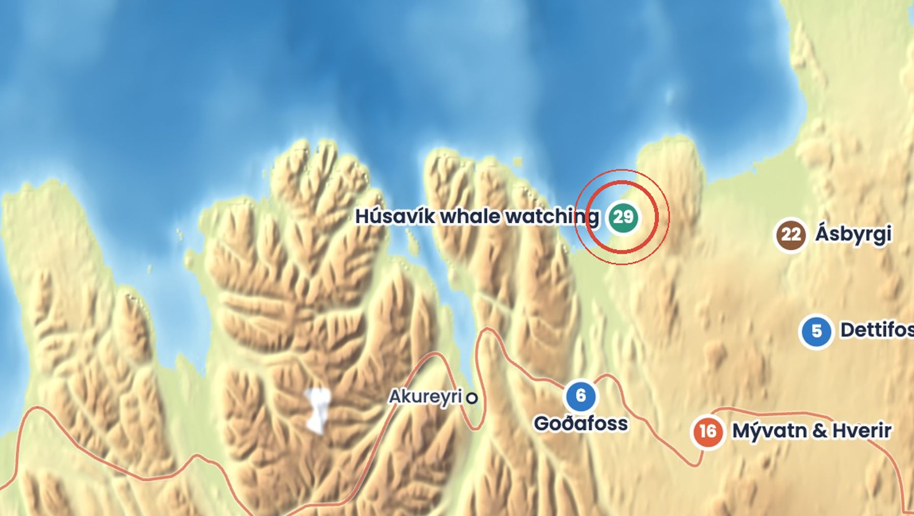 Discover Iceland map showing where Húsavík is