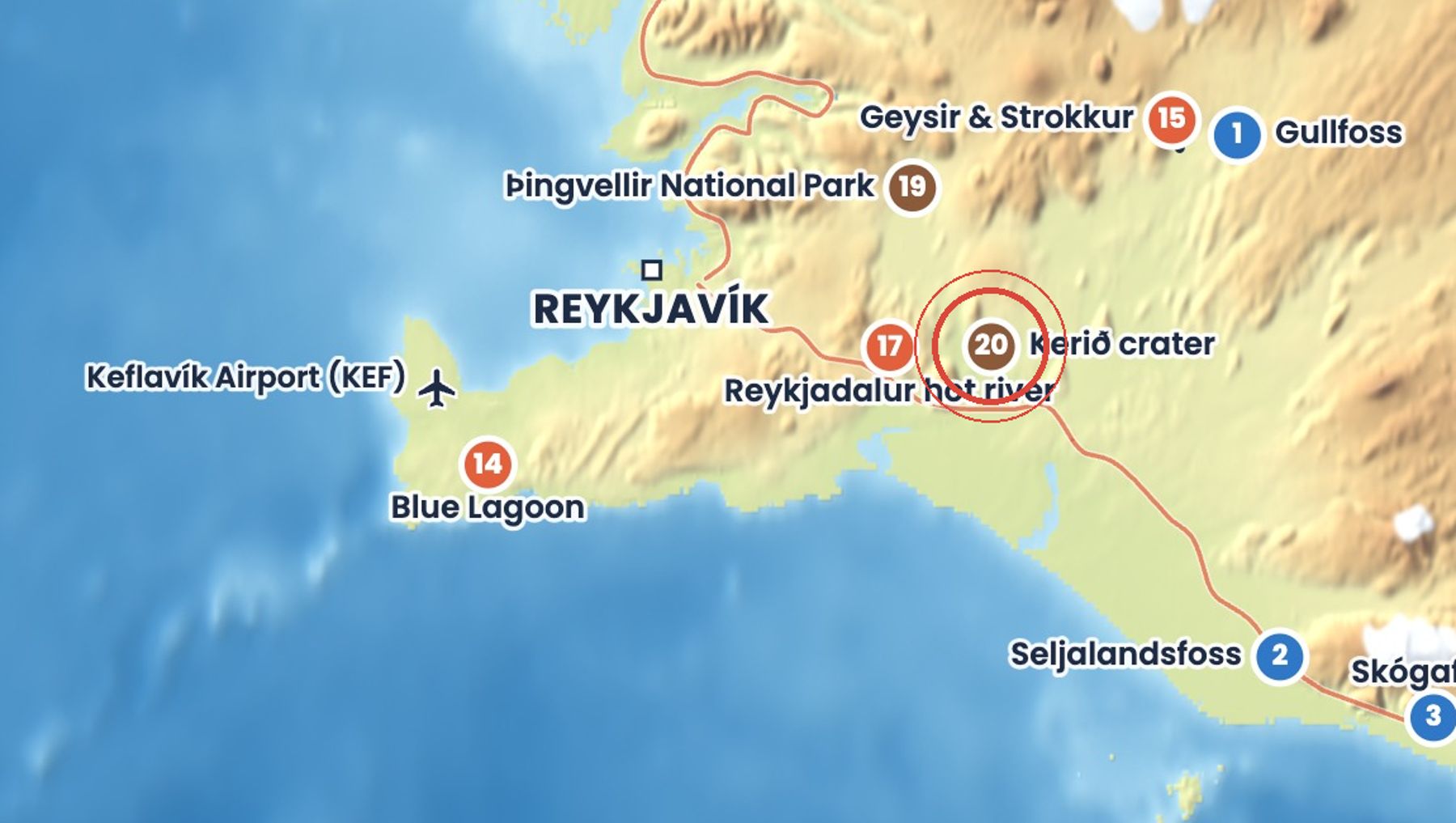 Discover Iceland map showing where Kerið is