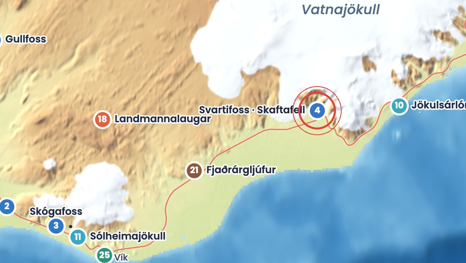 Discover Iceland map showing where Svartifoss is