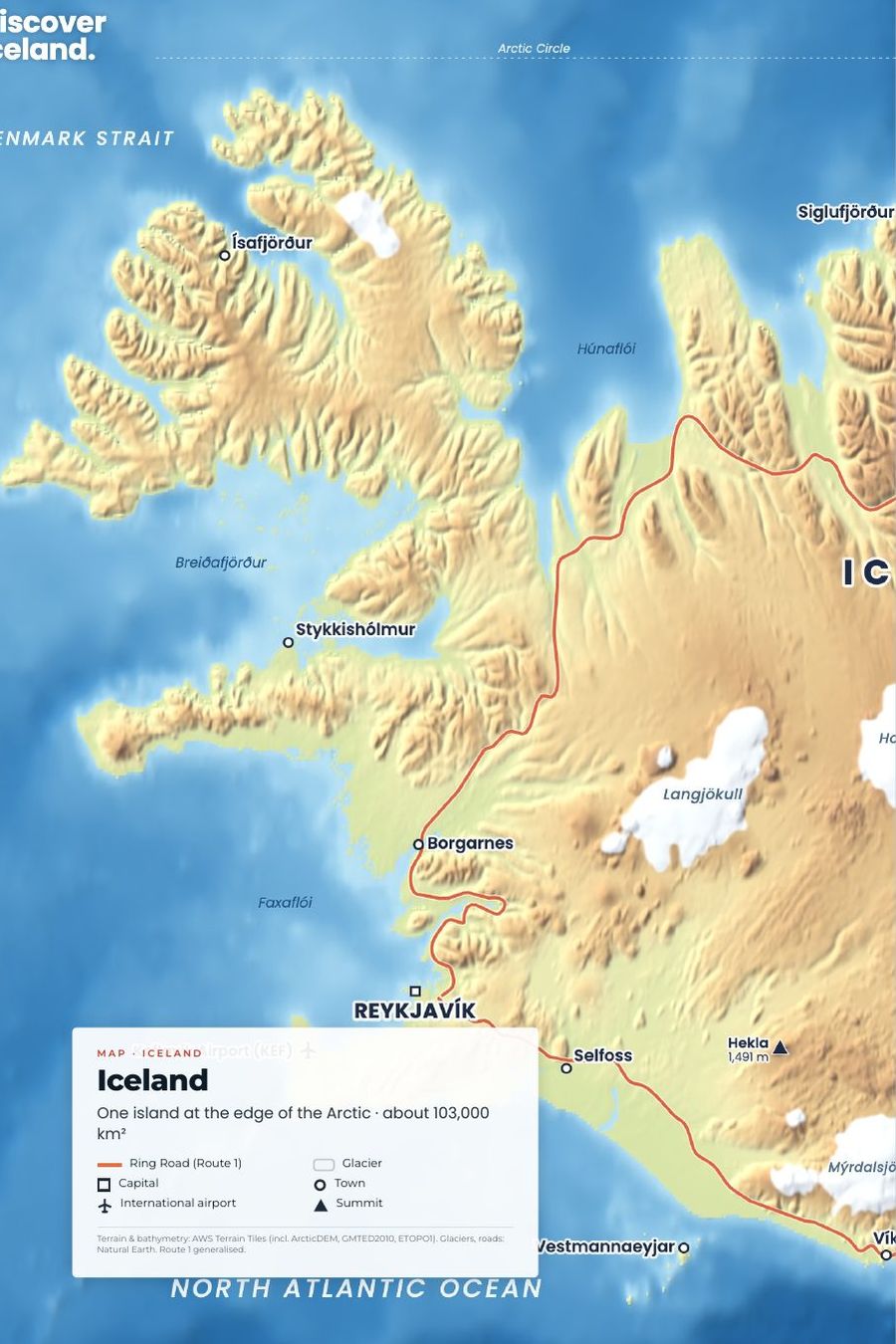 The full-spread map of Iceland from the guide